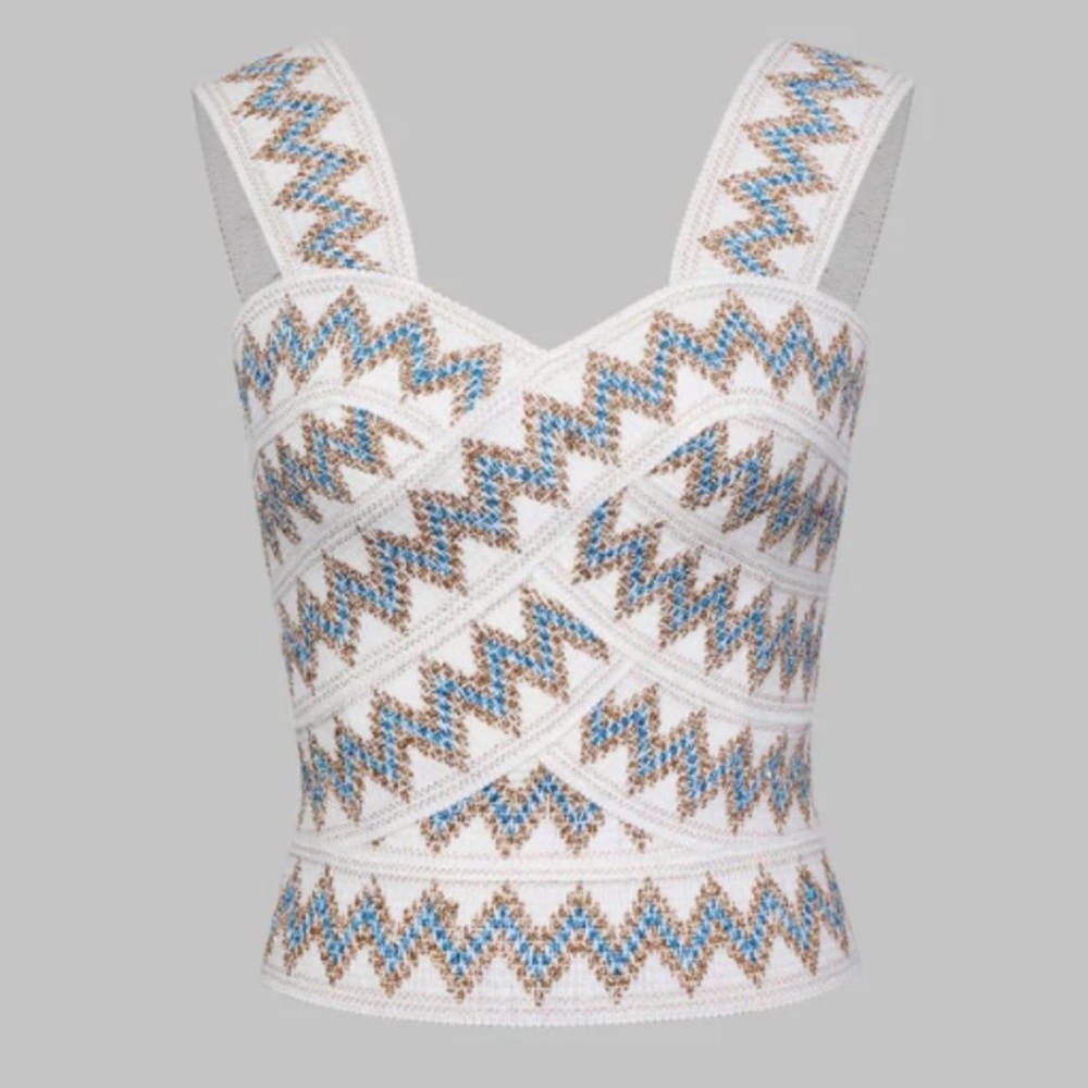 Embroidery Pattern Zip Back Cami Top - BEIGE / S